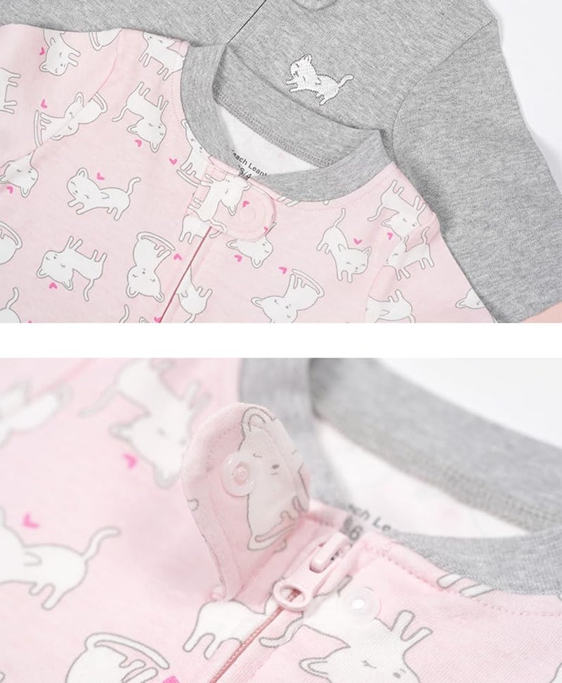 Teach Leanbh Baby 2-Pack Footless Pajamas Cotton Long Sleeve Printing 2 Way Zipper Romper Jumpsuit Sleep and Play 3-24 Months (12-18 Months, Dinosaur) - Image 3